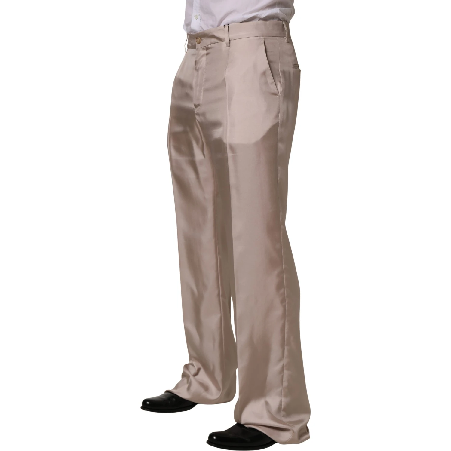 Beige Silk Straight Formal DressTrouser Pants
