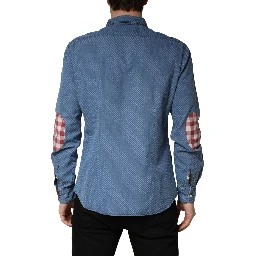 Blue Cotton Slim Fit Collared LongSleeve Casual Shirt