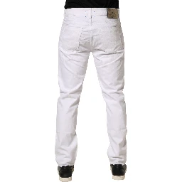 White Mid Waist Cotton Skinny Denim Men Trouser Jeans