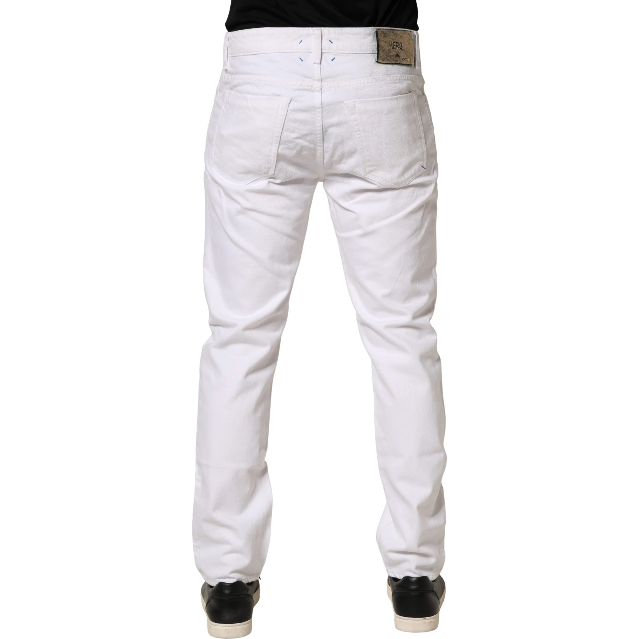 White Mid Waist Cotton Skinny Denim Men Trouser Jeans