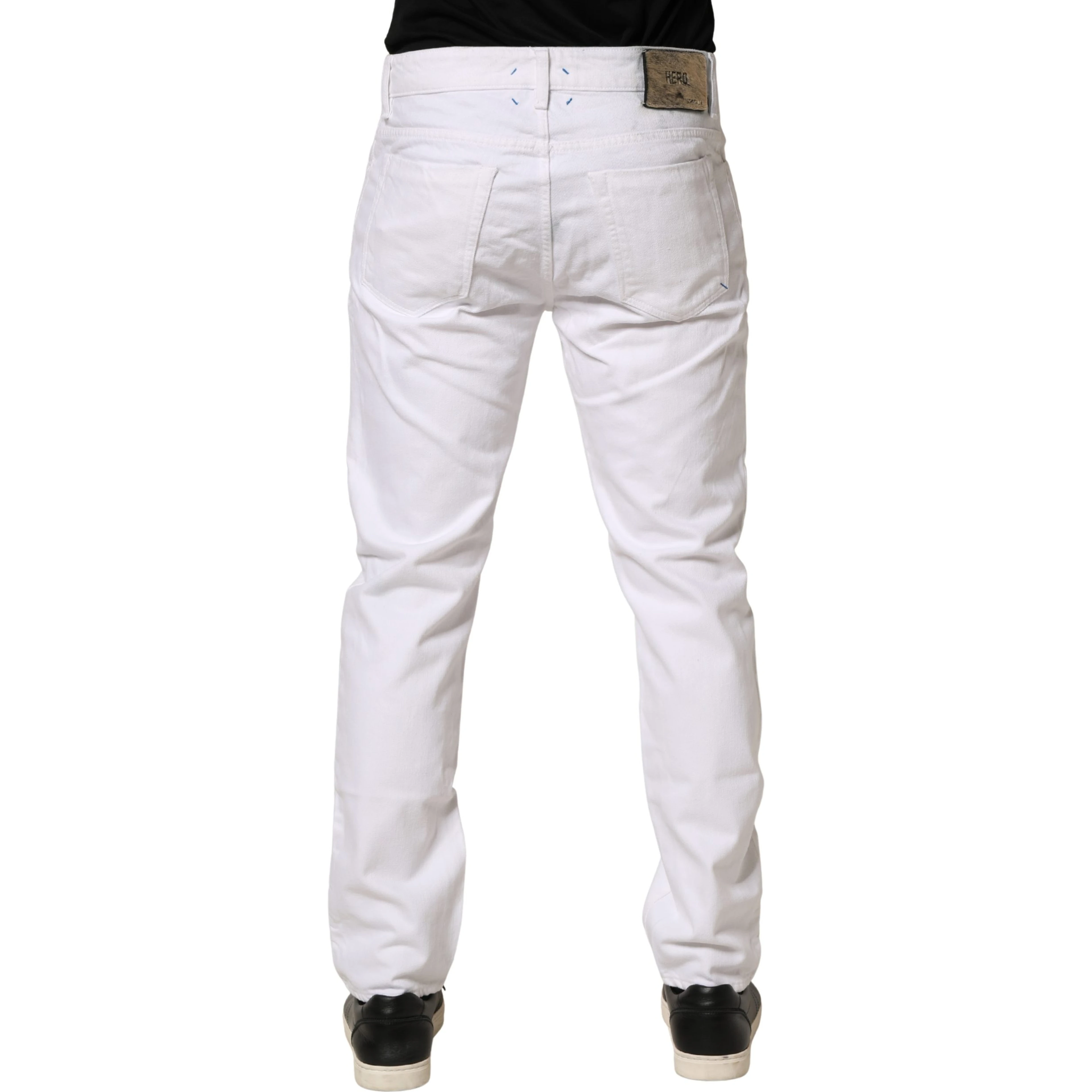White Mid Waist Cotton Skinny Denim Men Trouser Jeans
