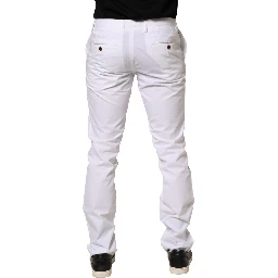 White Mid Waist Skinny Chino Casual Trouser Pants