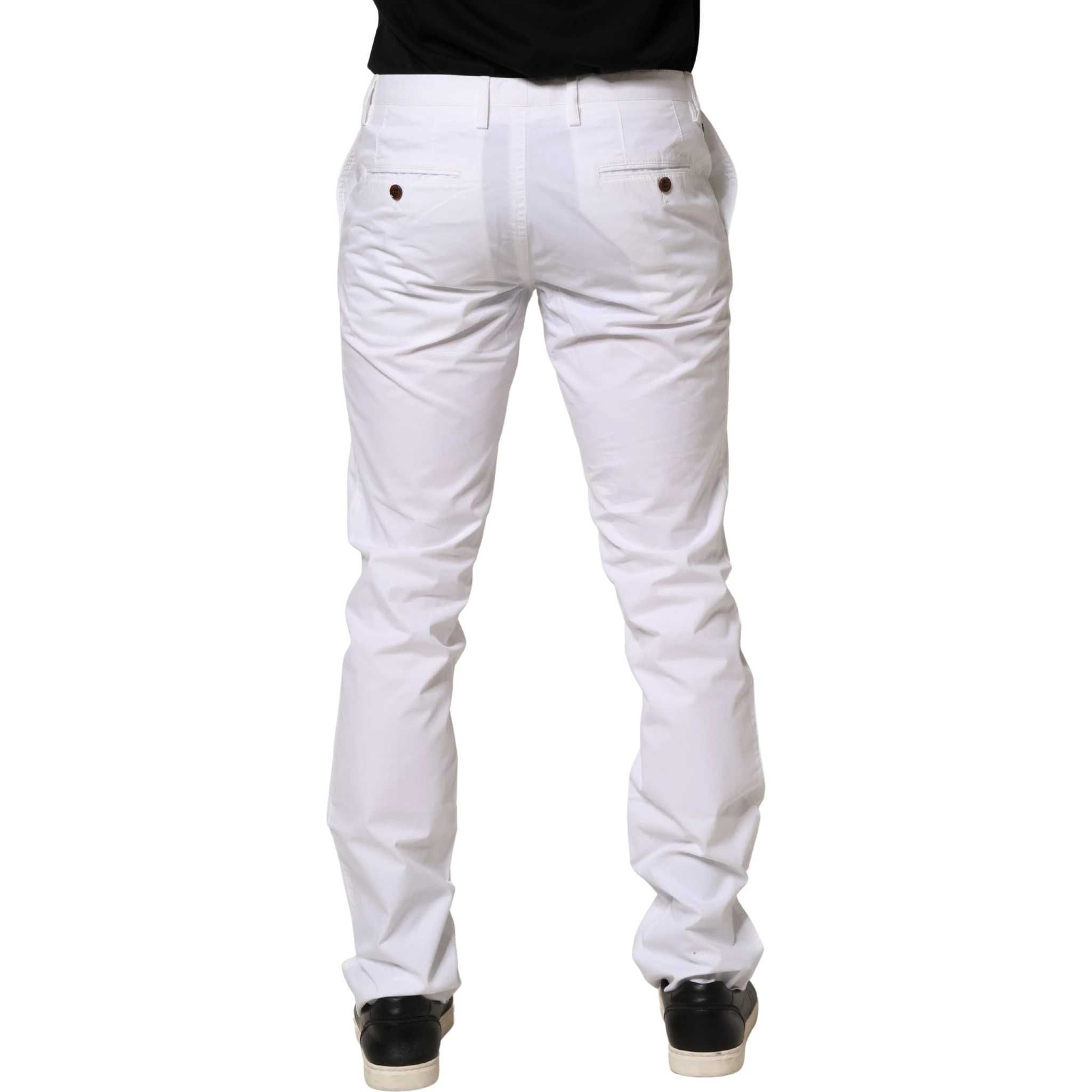 White Mid Waist Skinny Chino Casual Trouser Pants