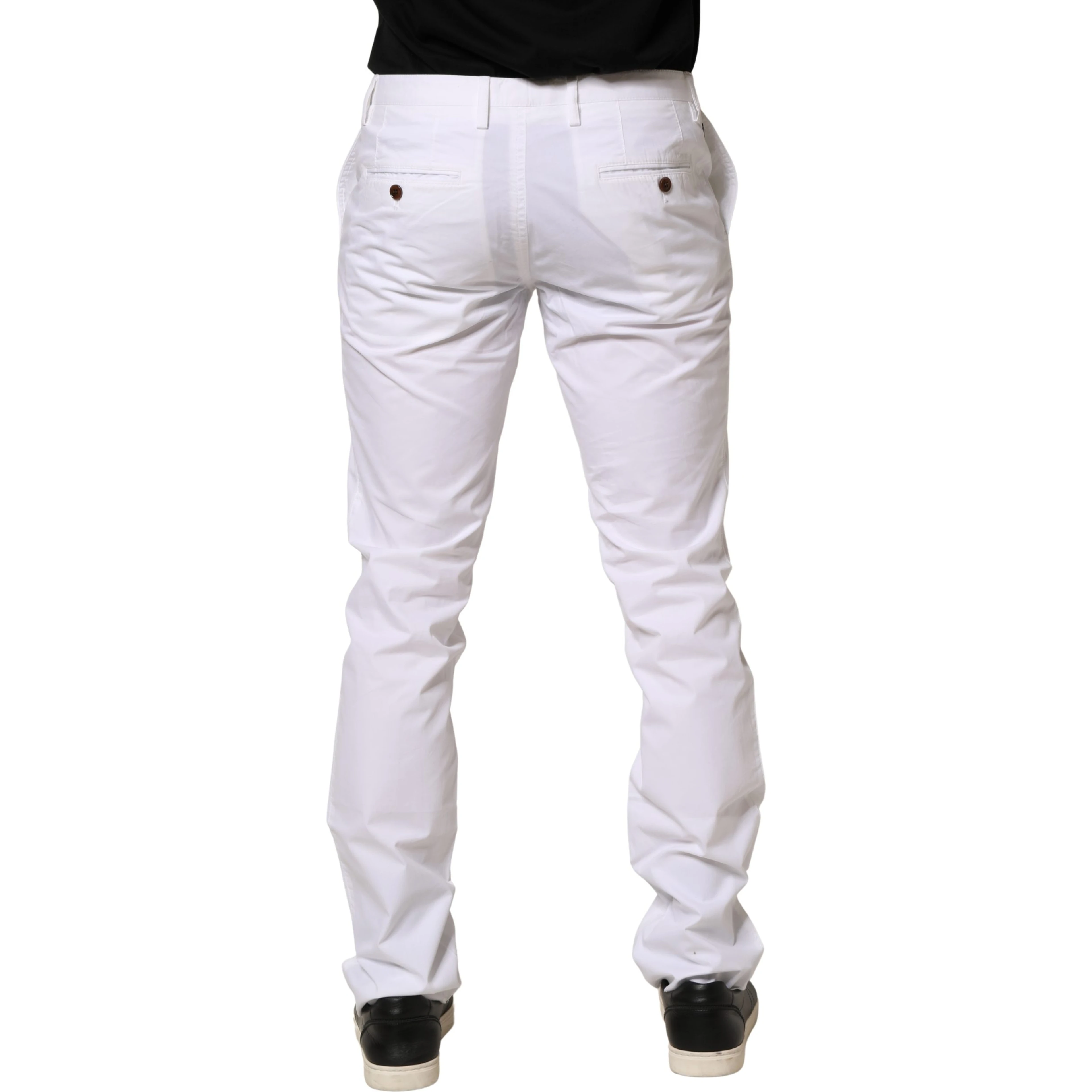 White Mid Waist Skinny Chino Casual Trouser Pants