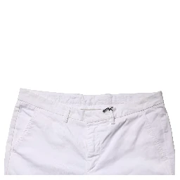 White Mid Waist Cotton Stretch Casual Men Trouser Pants