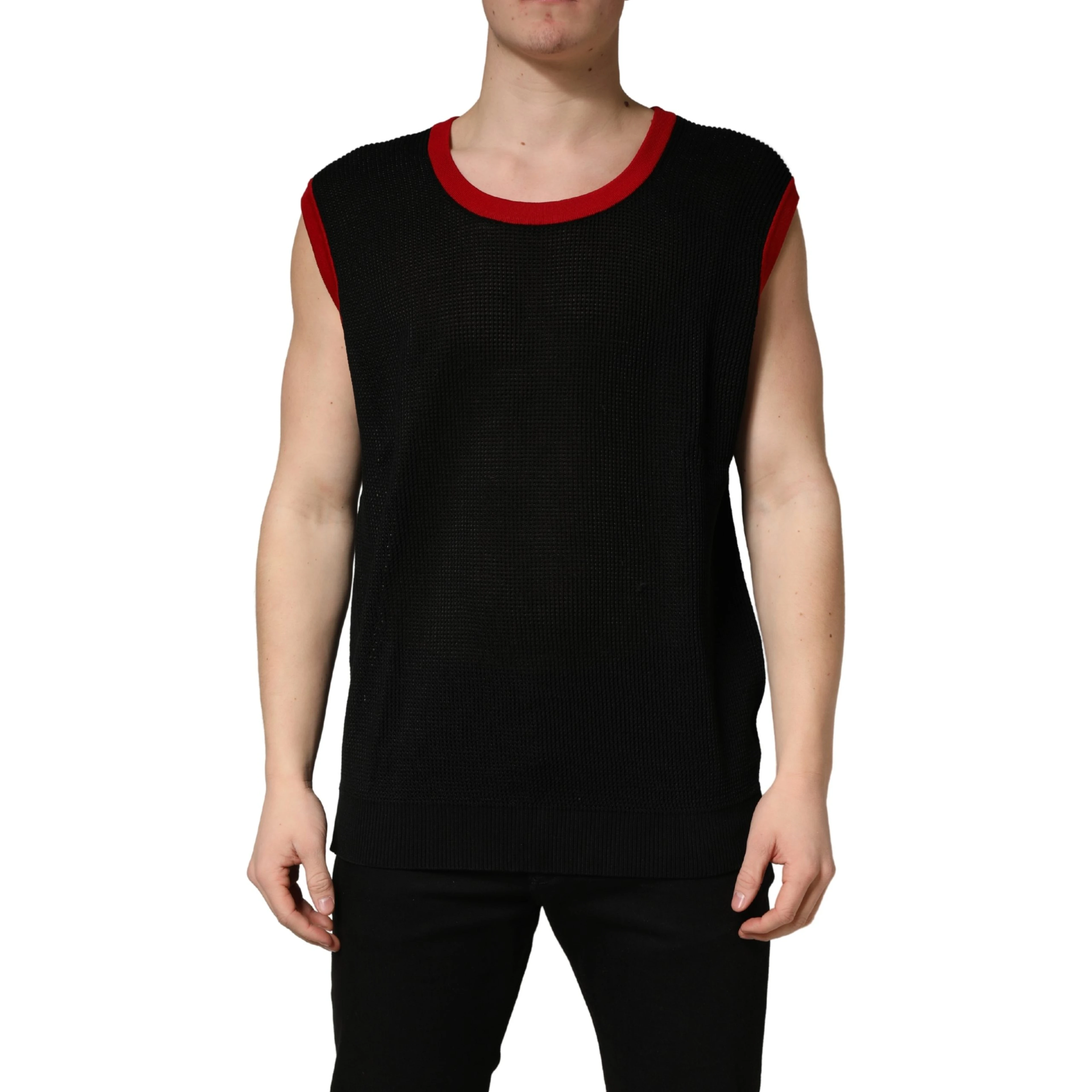 Black Crew Neck Sleeveless Men Knit Vest T-shirt