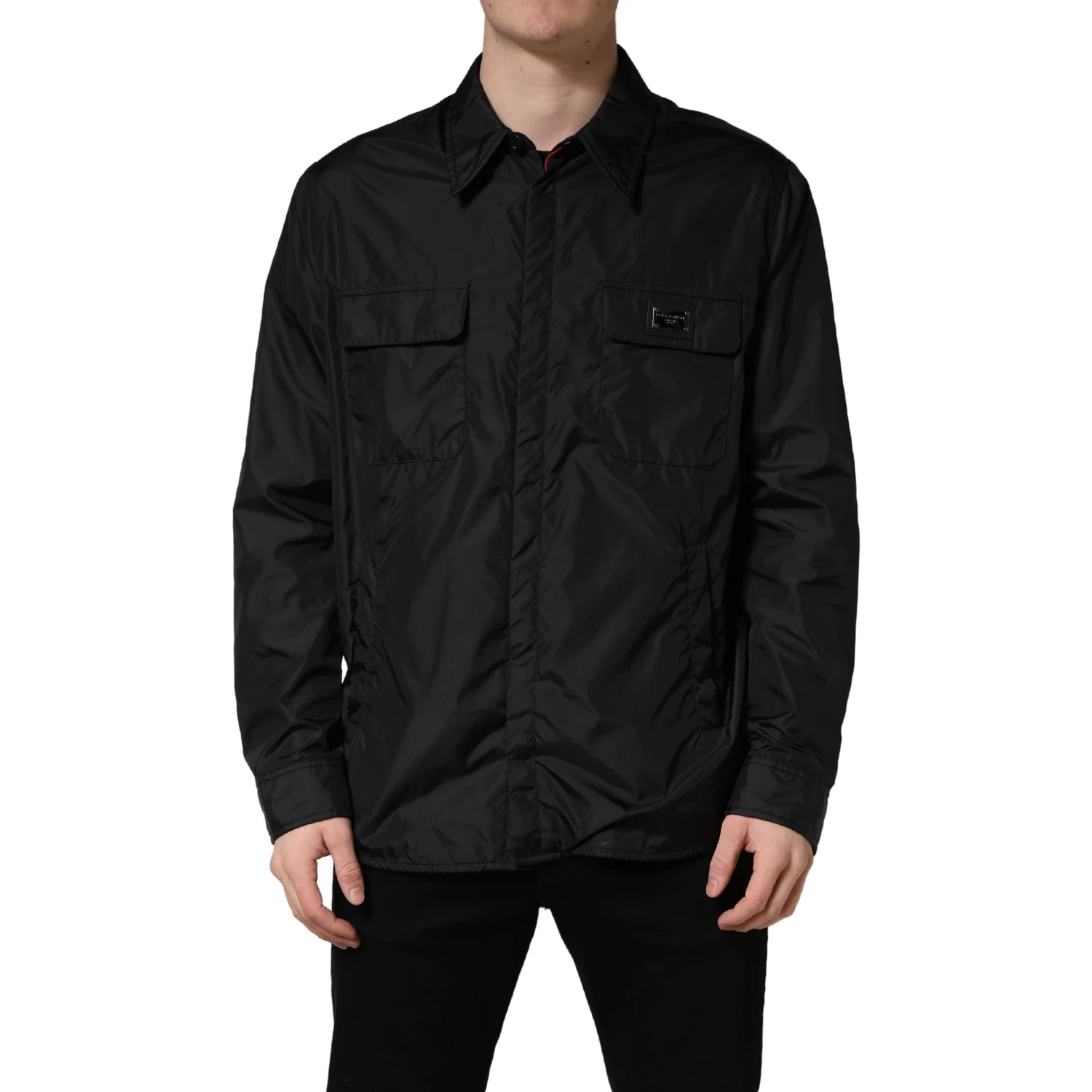 Black Logo Plaque Long Sleeves Shirt Jacket