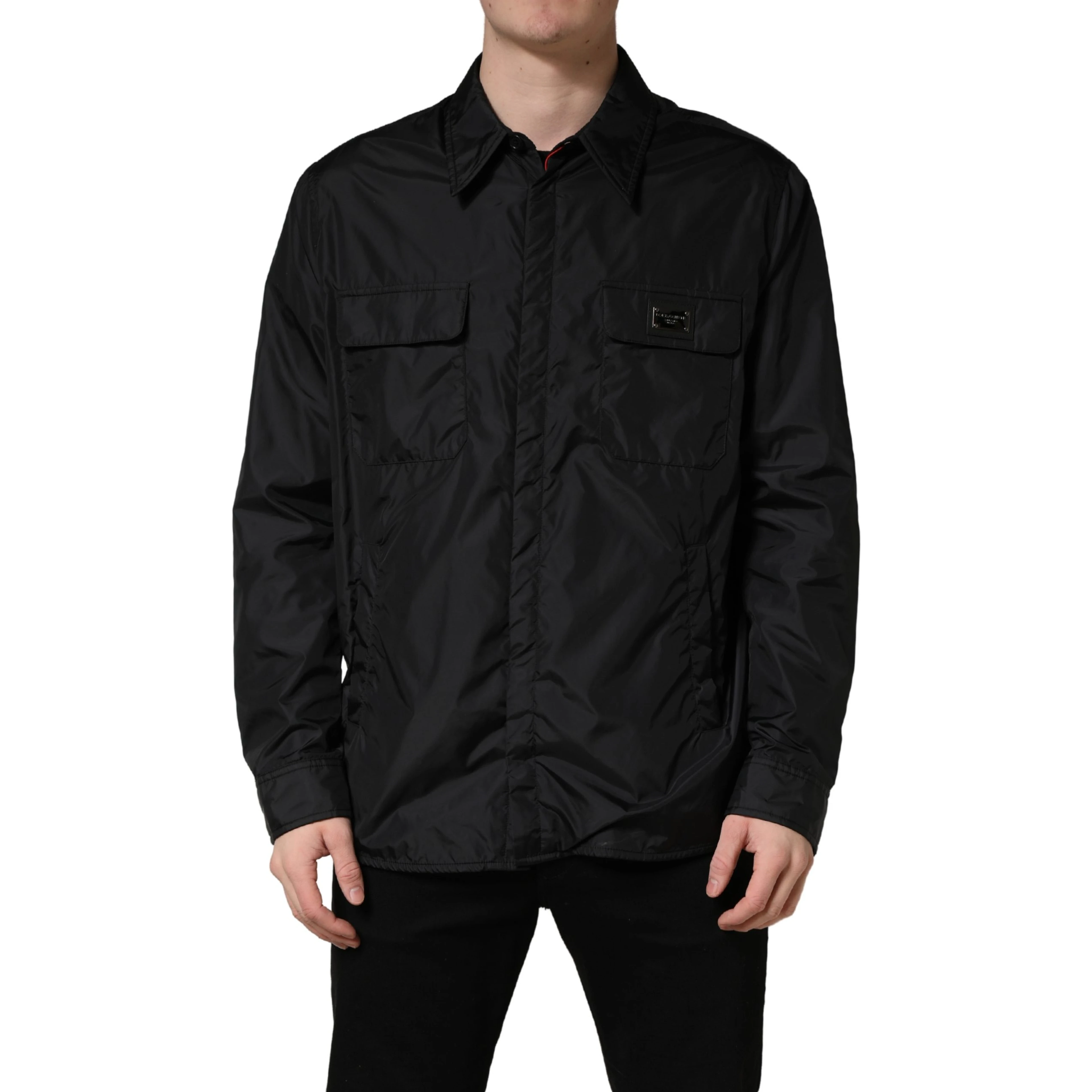 Black Logo Plaque Long Sleeves Shirt Jacket