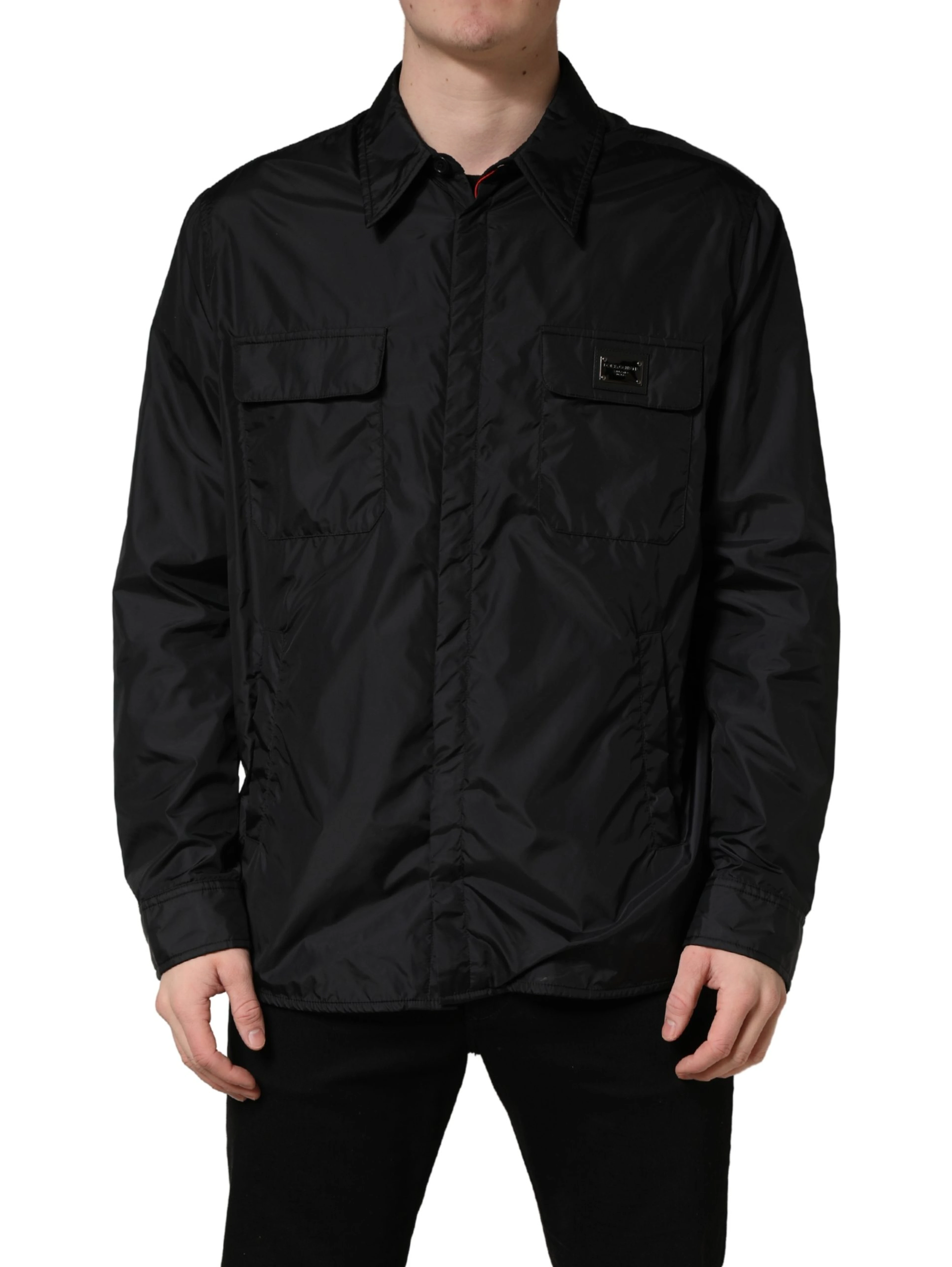 Black Logo Plaque Long Sleeves Shirt Jacket
