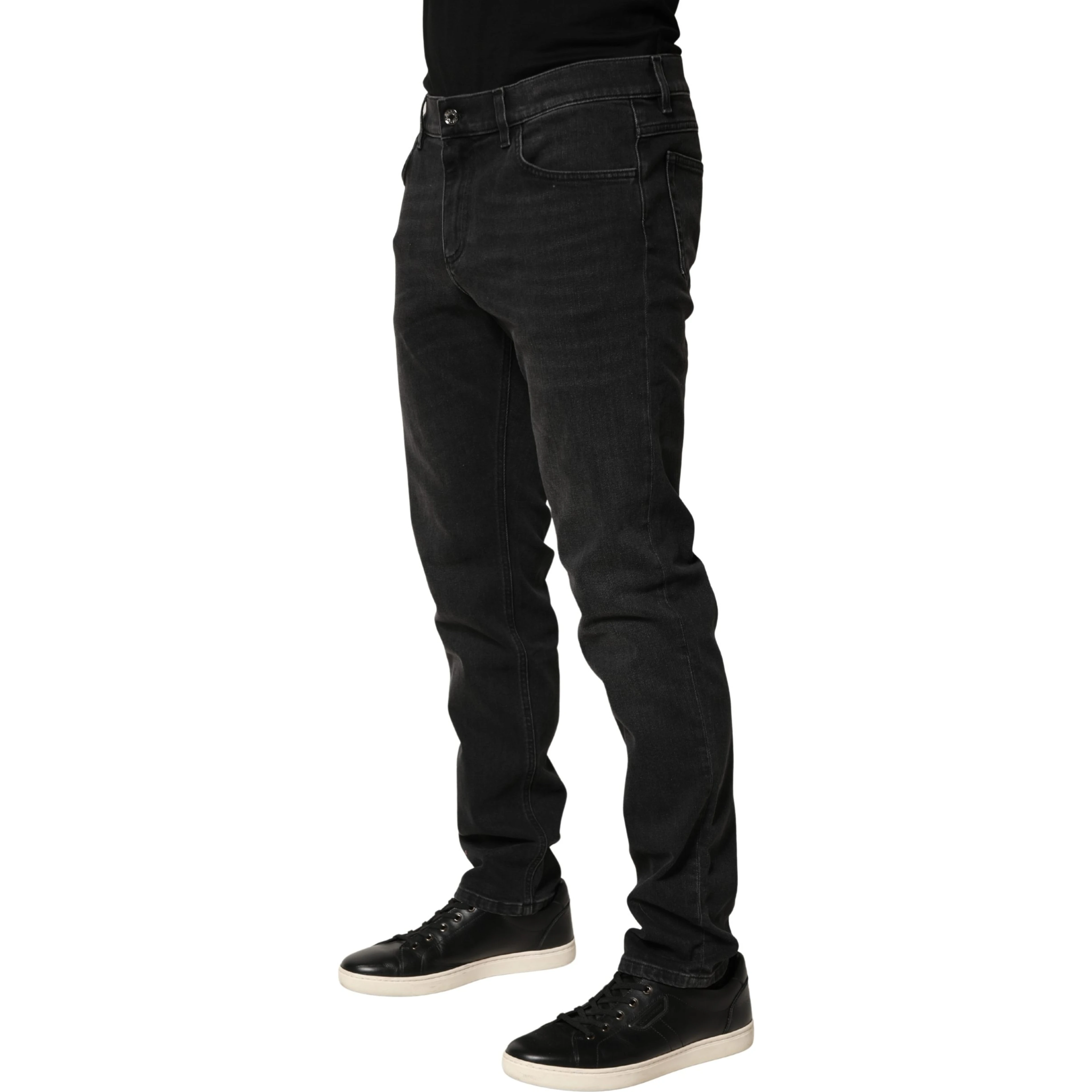 Black Cotton Stretch Regular SkinnyDenim Jeans