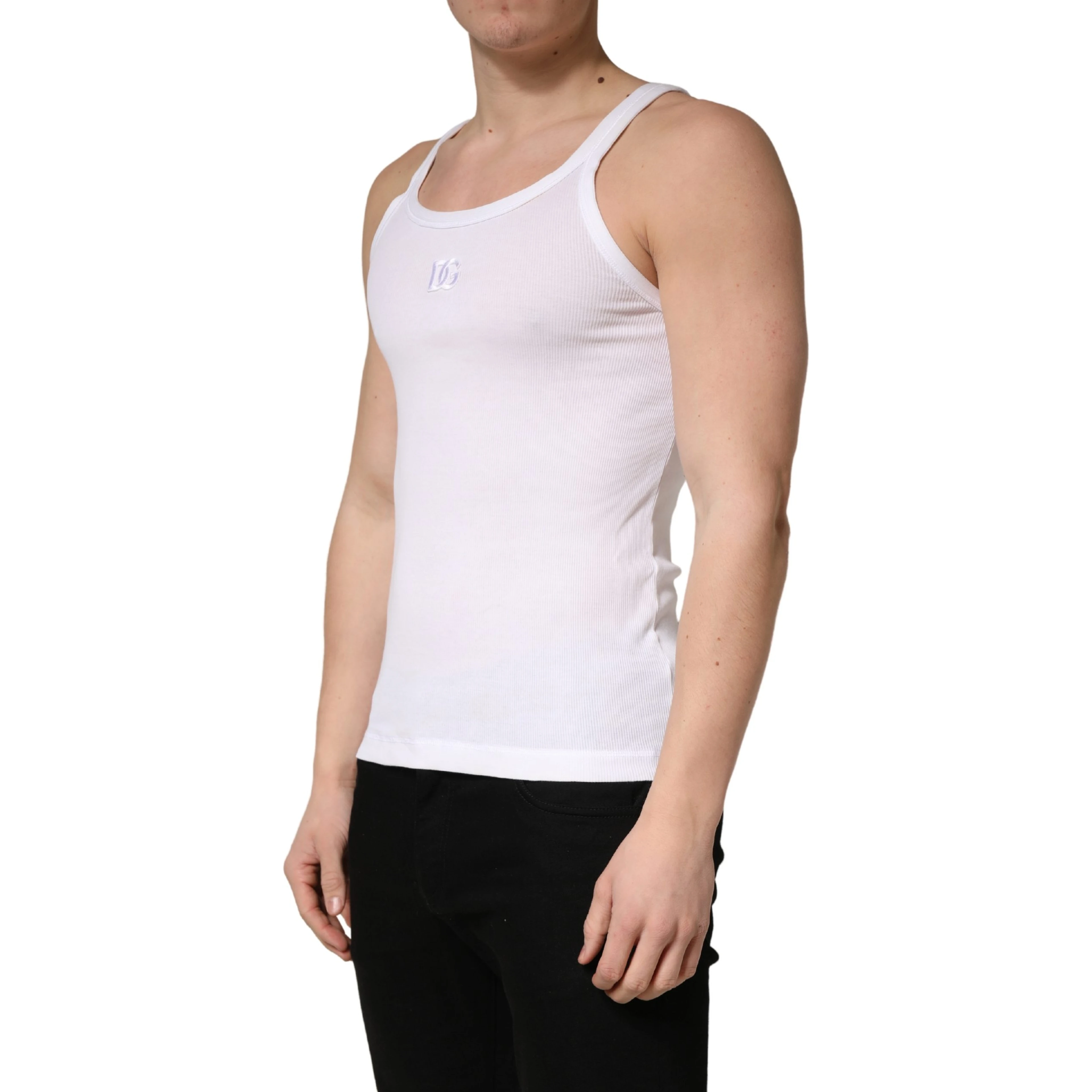 White Ribbed Cotton Sleeveless Tank T-shirt