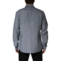Dark Blue Slim Fit Collared Long Sleeve Denim Shirt