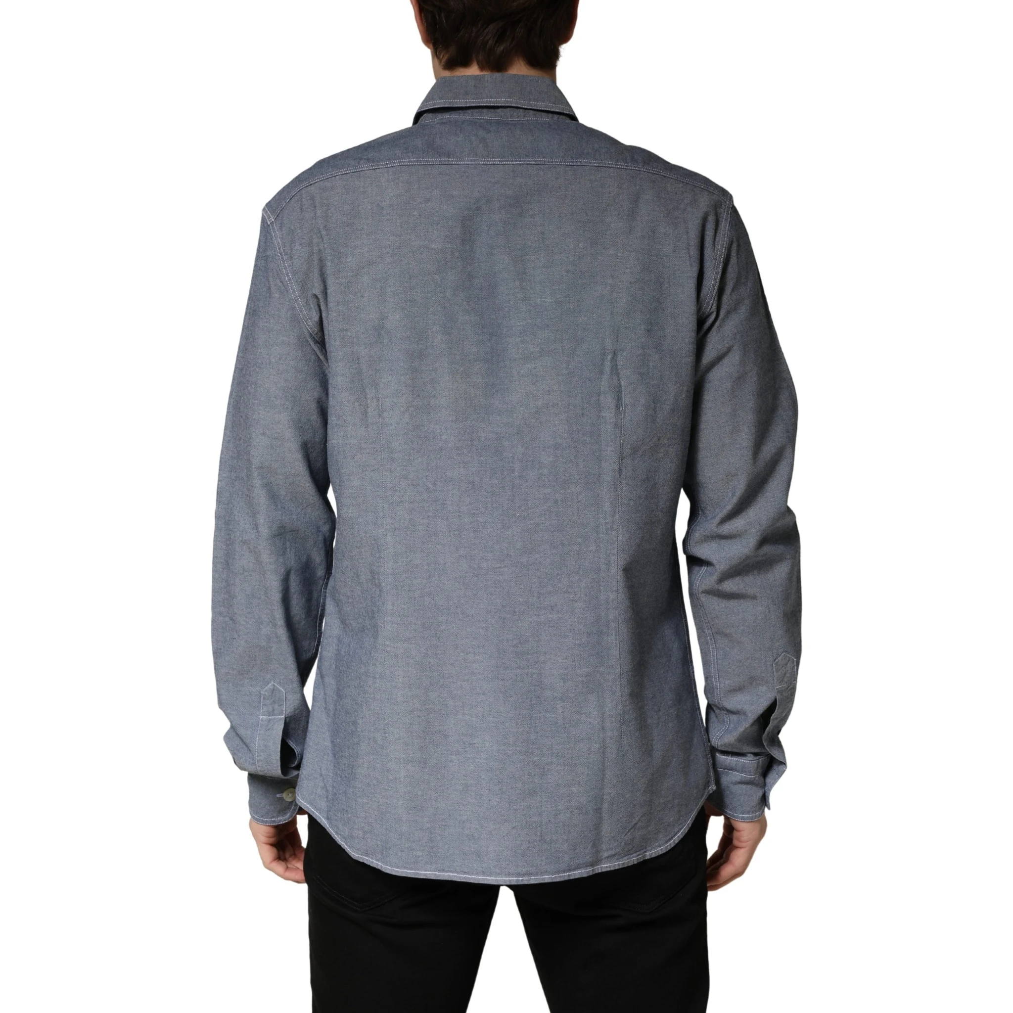 Dark Blue Slim Fit Collared Long Sleeve Denim Shirt
