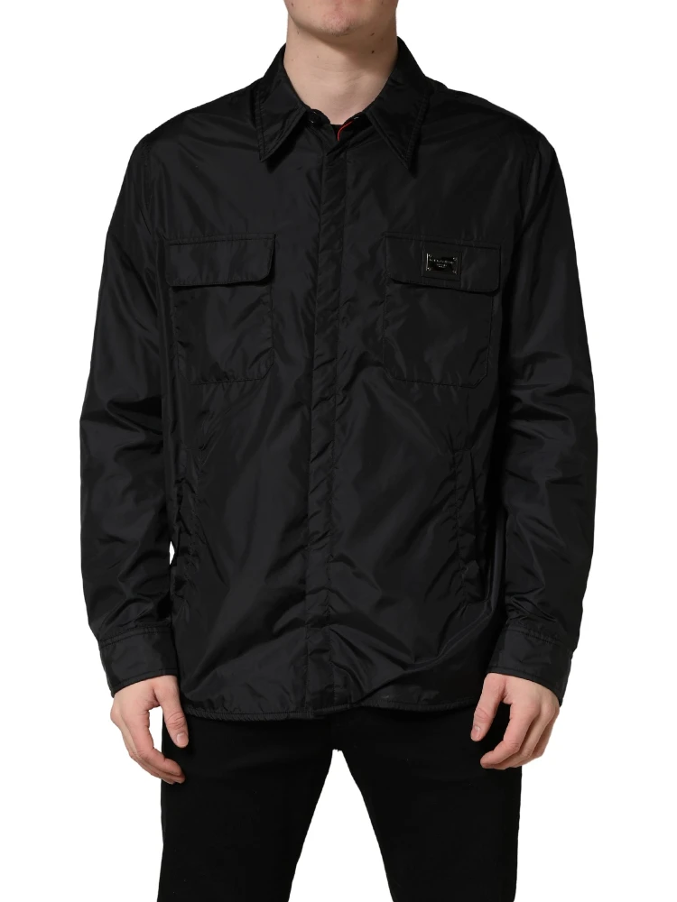 Black Logo Plaque Long Sleeves Shirt Jacket alternative