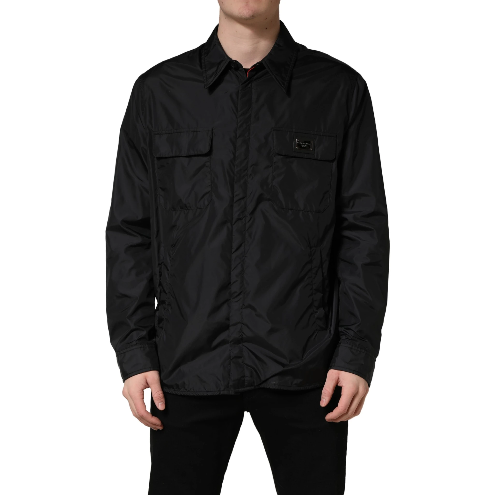 Black Logo Plaque Long Sleeves Shirt Jacket
