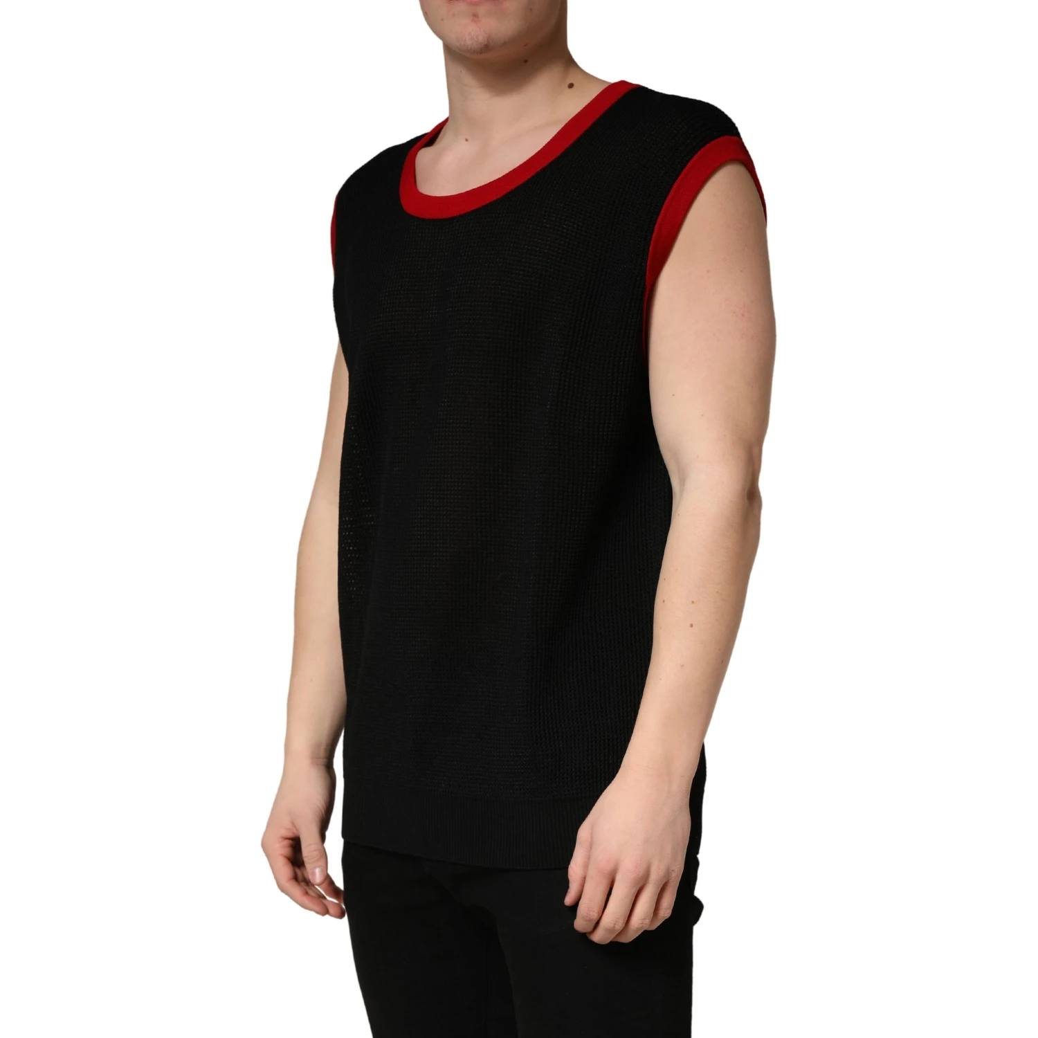 Black Crew Neck Sleeveless Men Knit Vest T-shirt