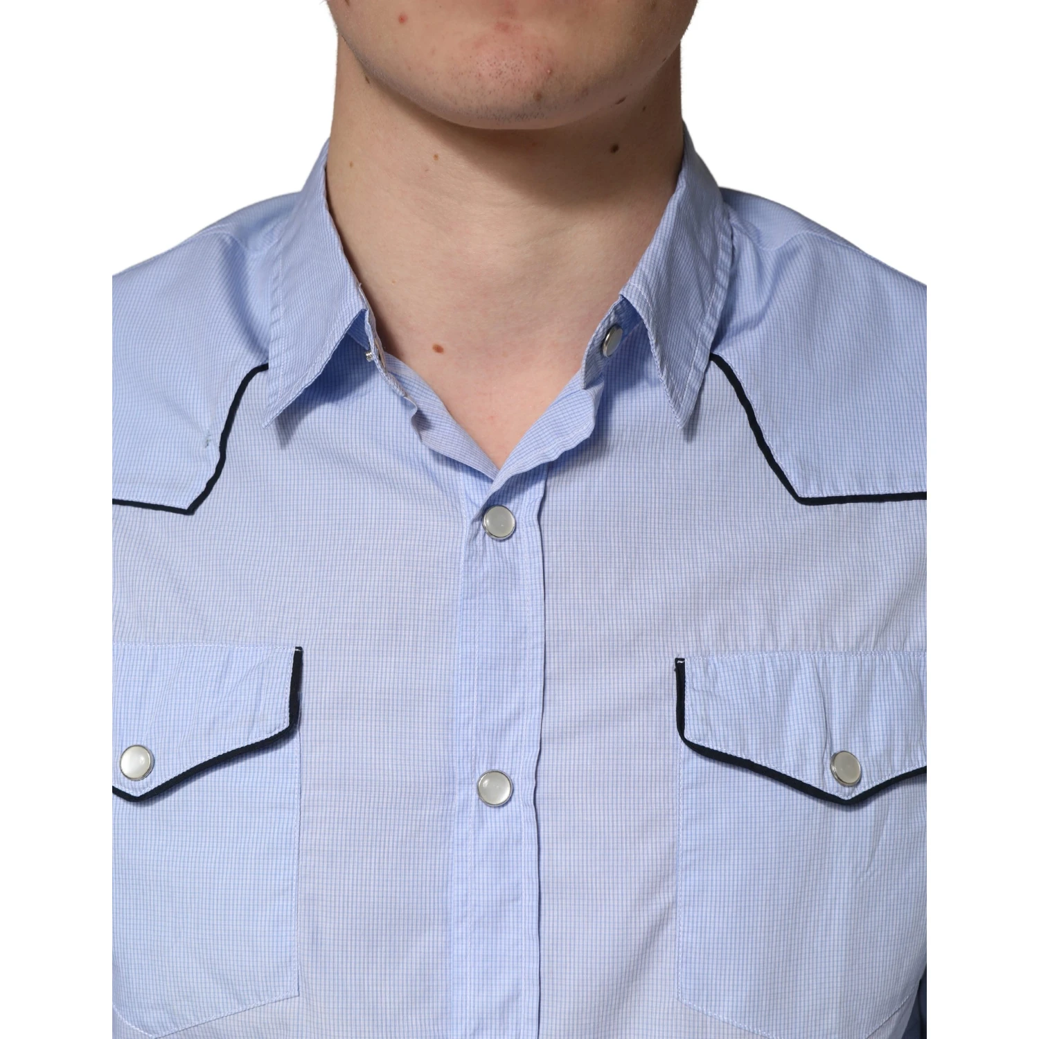 Light Blue Slim Fit Collared Long Sleeve Casual Shirt