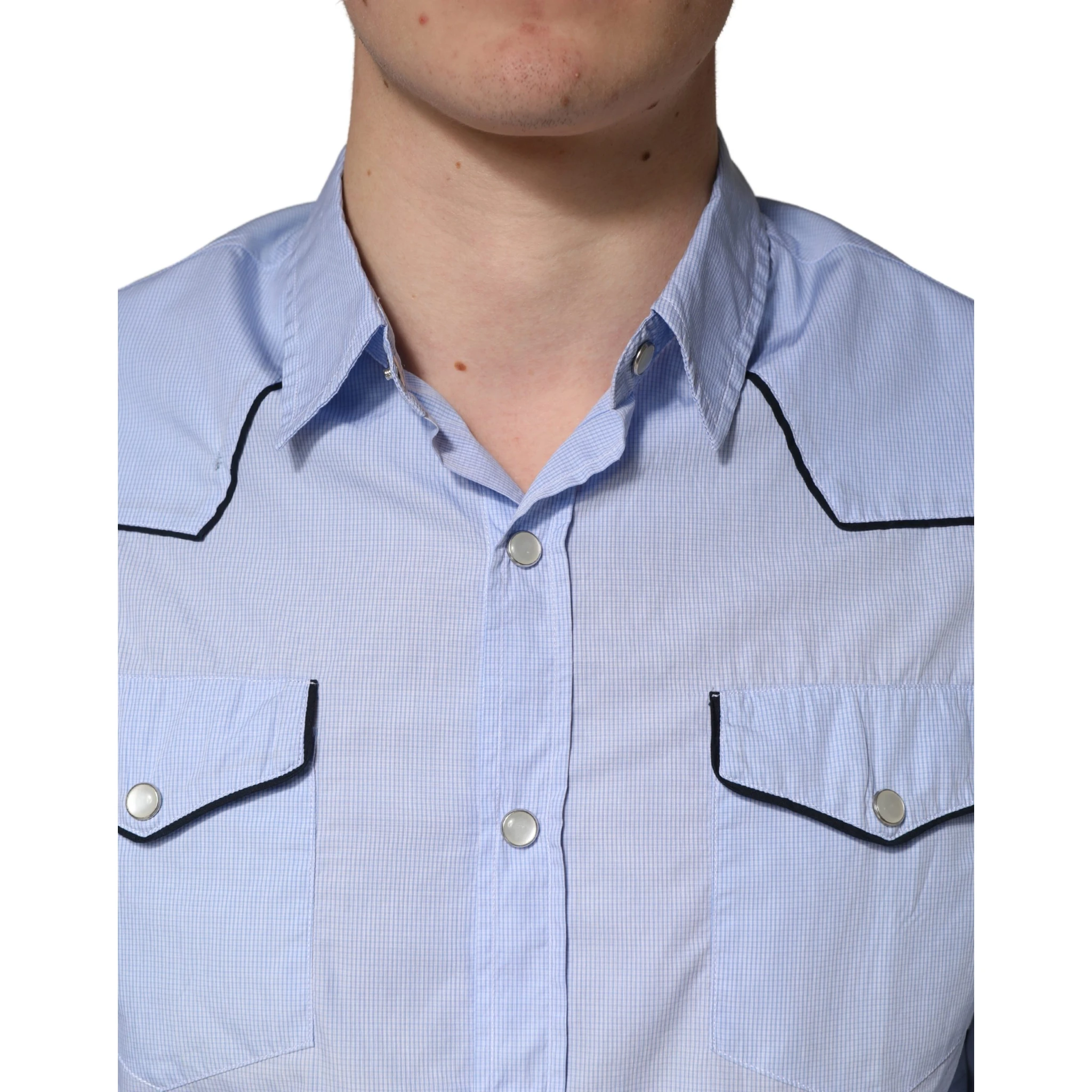 Light Blue Slim Fit Collared Long Sleeve Casual Shirt