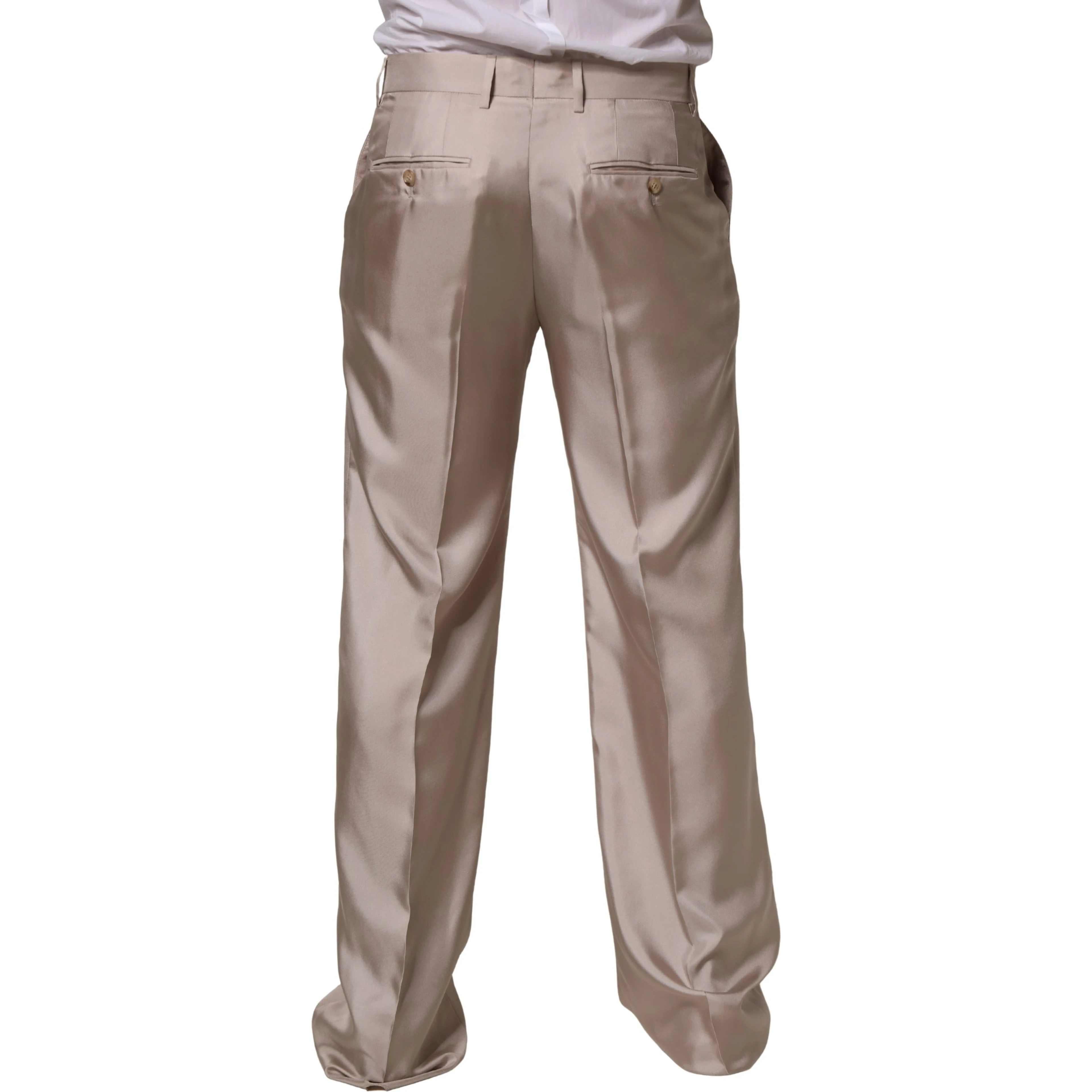 Beige Silk Straight Formal DressTrouser Pants
