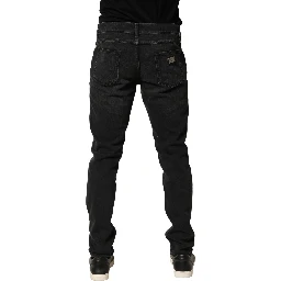 Black Cotton Stretch Regular SkinnyDenim Jeans