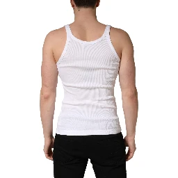 White Ribbed Cotton Sleeveless Tank  T-shirt