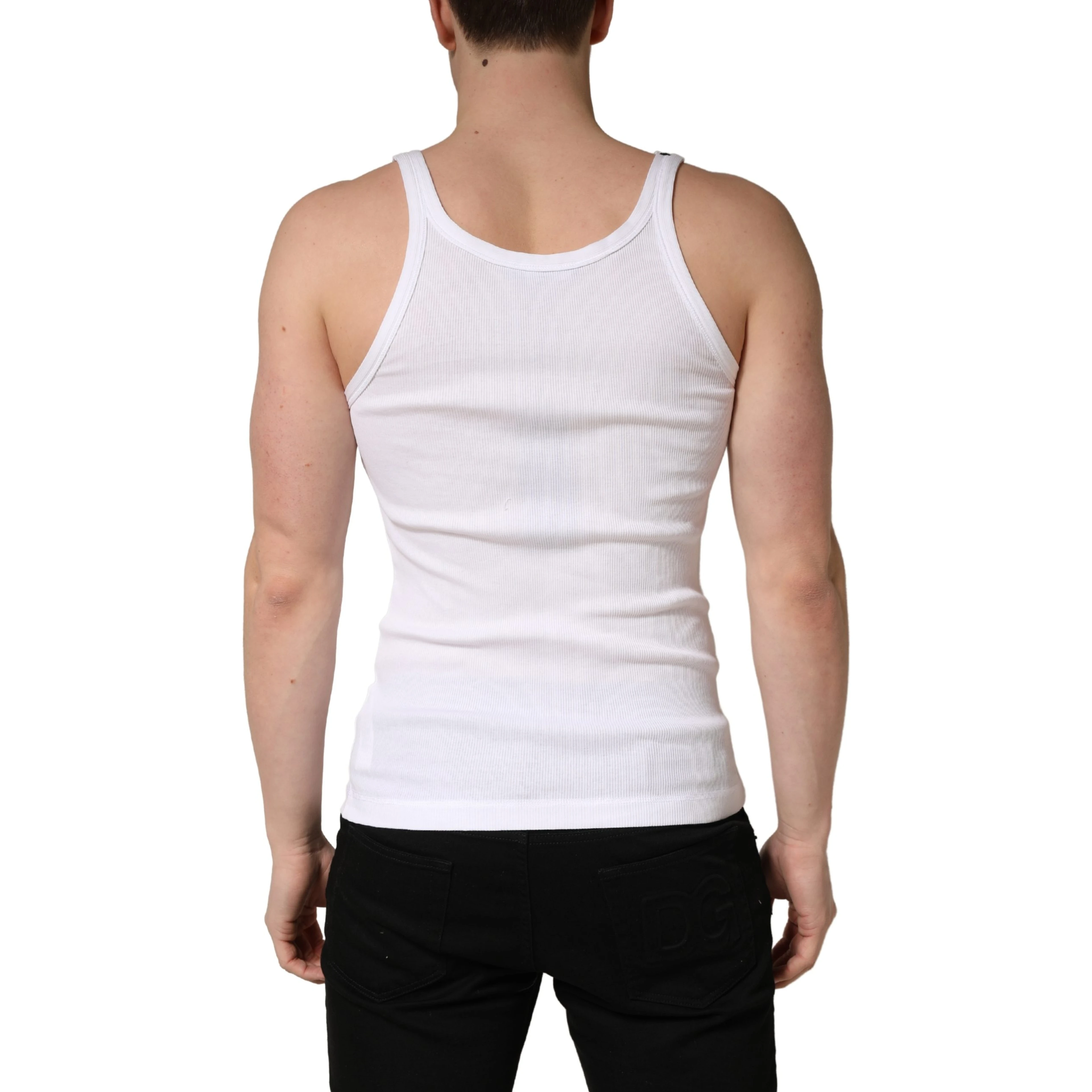 White Ribbed Cotton Sleeveless Tank T-shirt