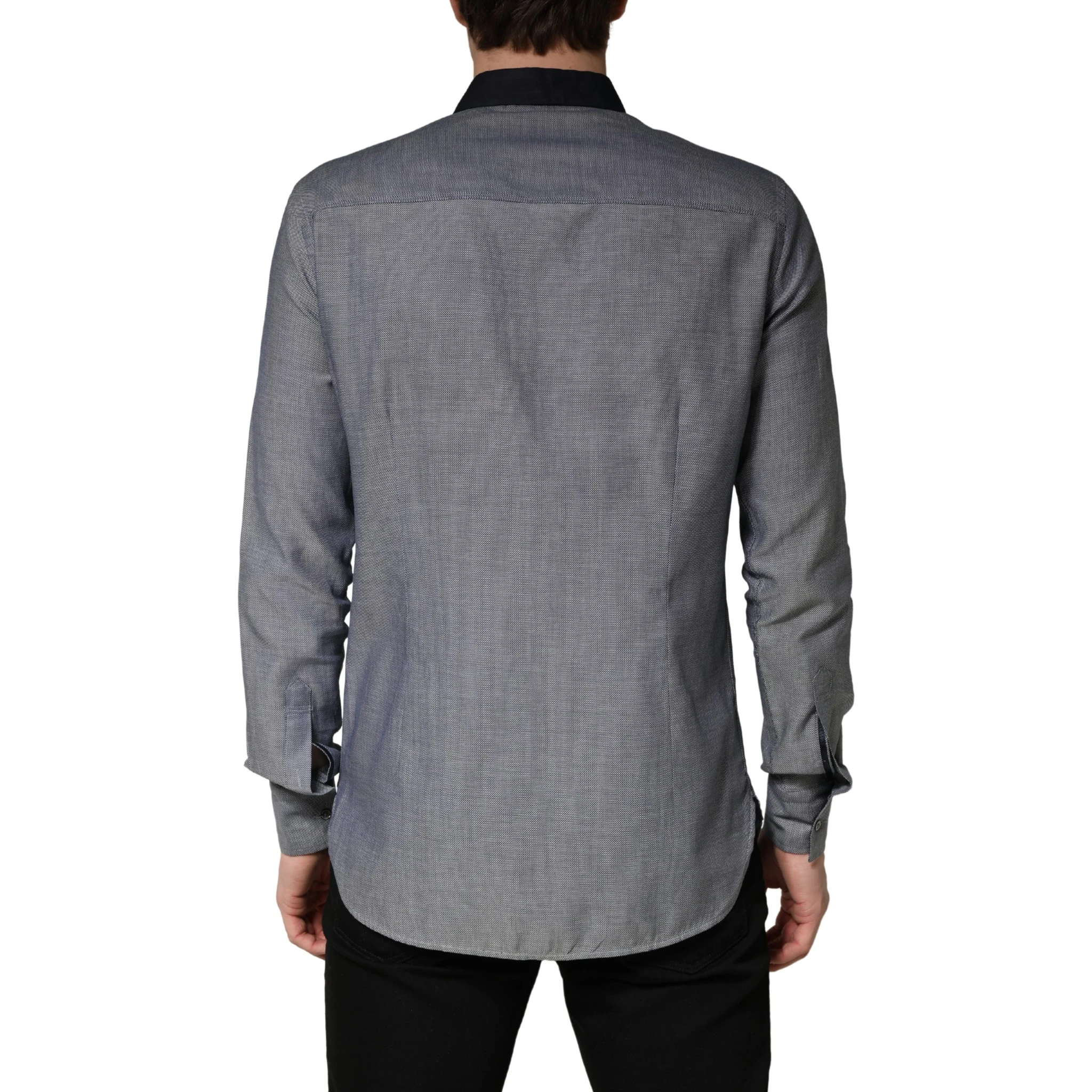 Dark Blue Cotton Long Sleeves Collared Dress Formal Shirt
