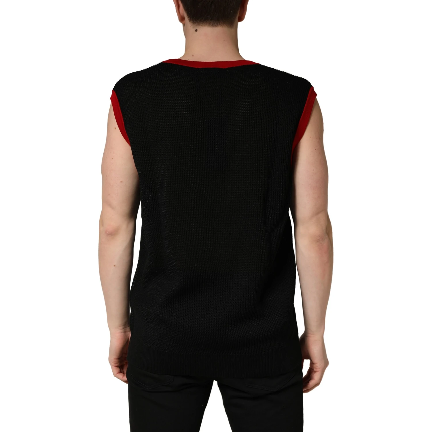 Black Crew Neck Sleeveless Men Knit Vest T-shirt