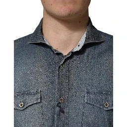 DarkBlue Long Sleeve Collared Denim Shirt