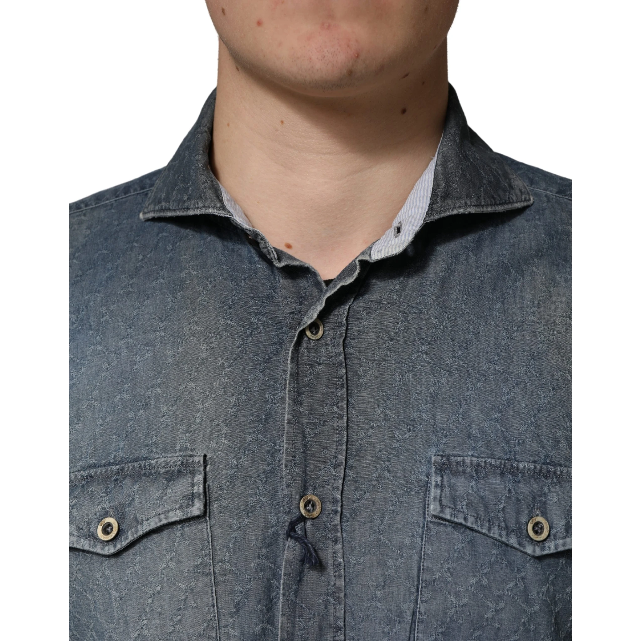 DarkBlue Long Sleeve Collared Denim Shirt