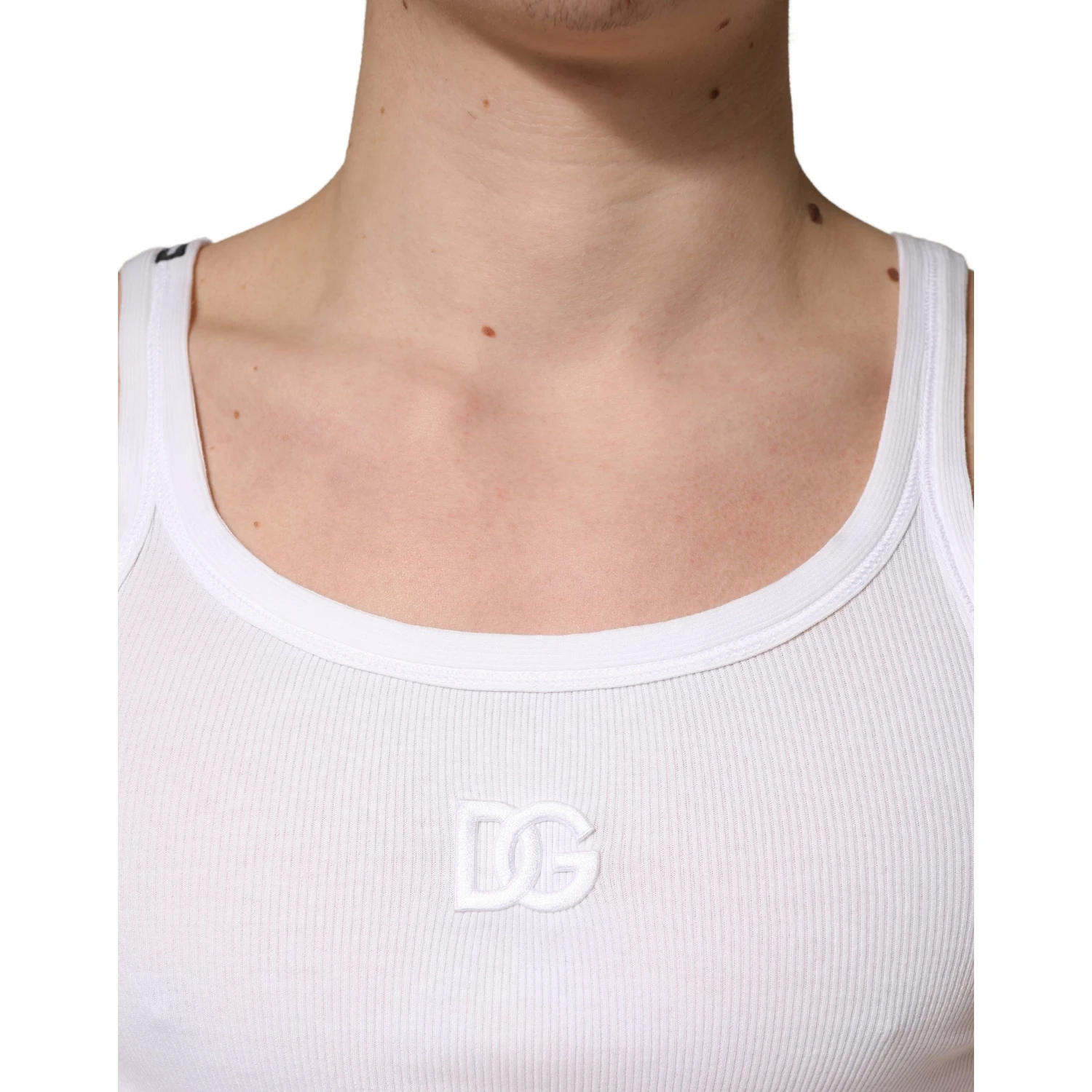White Ribbed Cotton Sleeveless Tank T-shirt