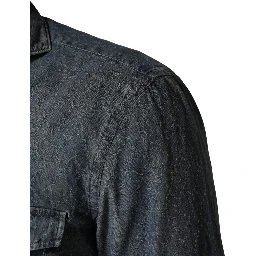 DarkBlue Long Sleeve Collared Denim Shirt