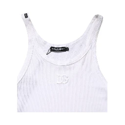 White Ribbed Cotton Sleeveless Tank  T-shirt