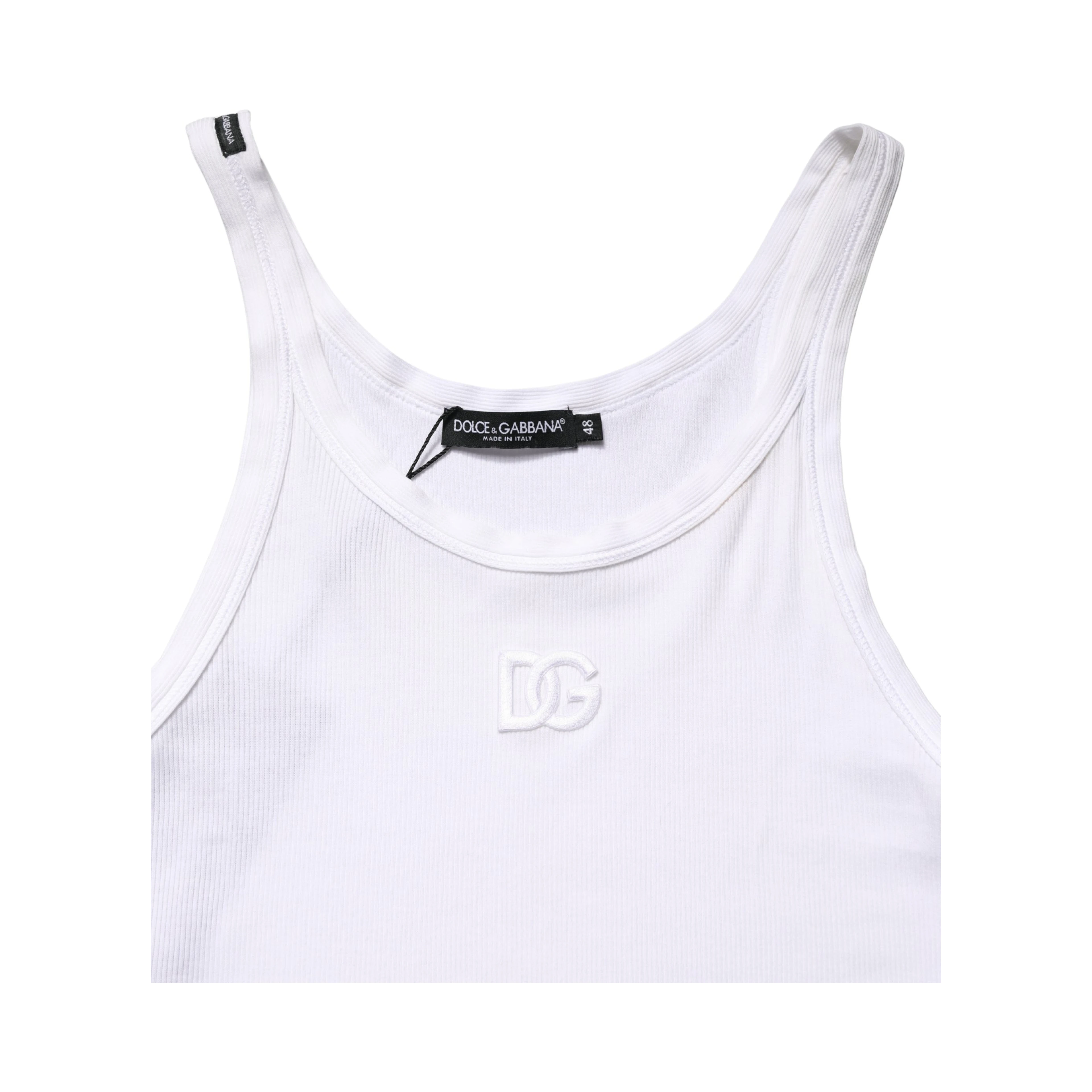 White Ribbed Cotton Sleeveless Tank T-shirt