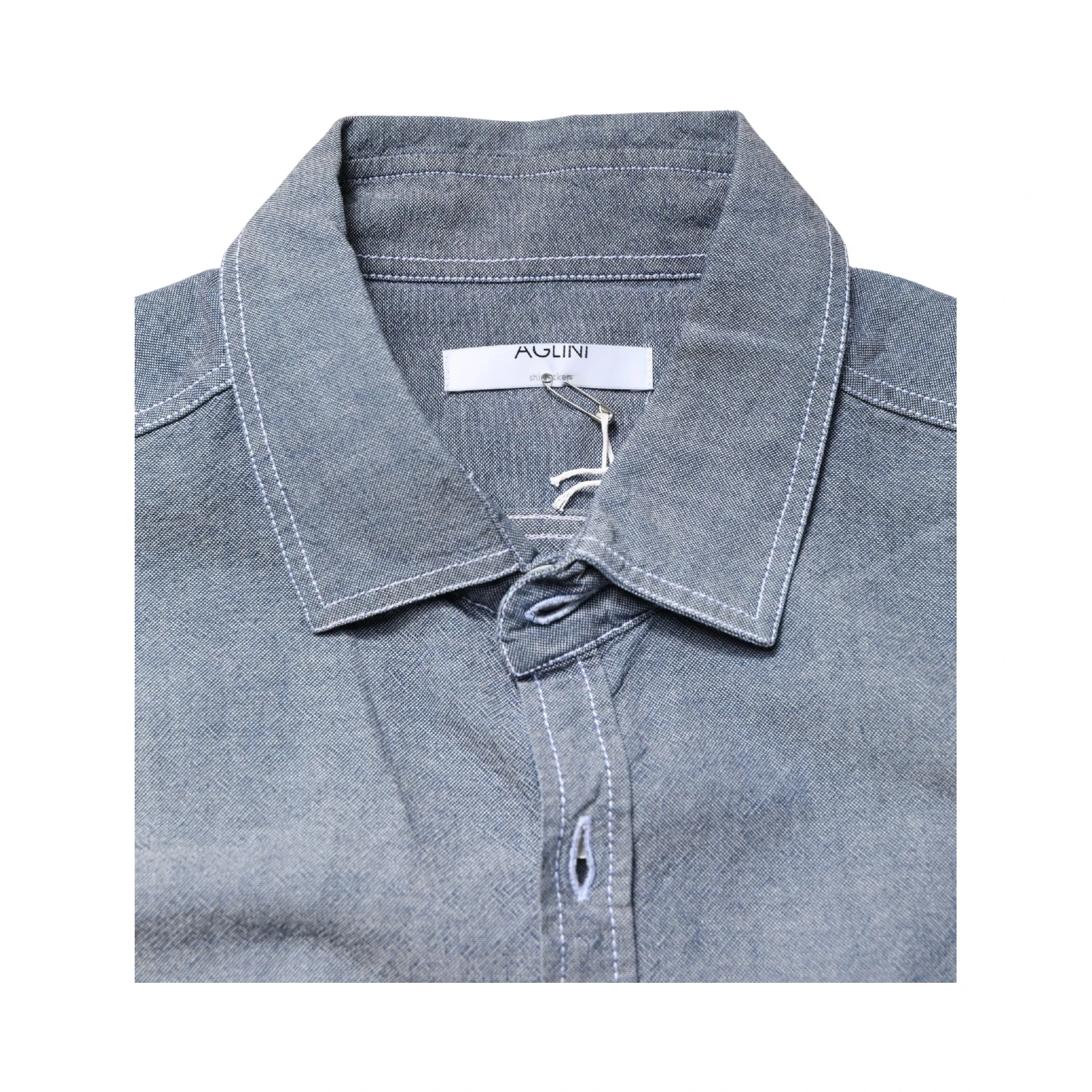 Dark Blue Slim Fit Collared Long Sleeve Denim Shirt