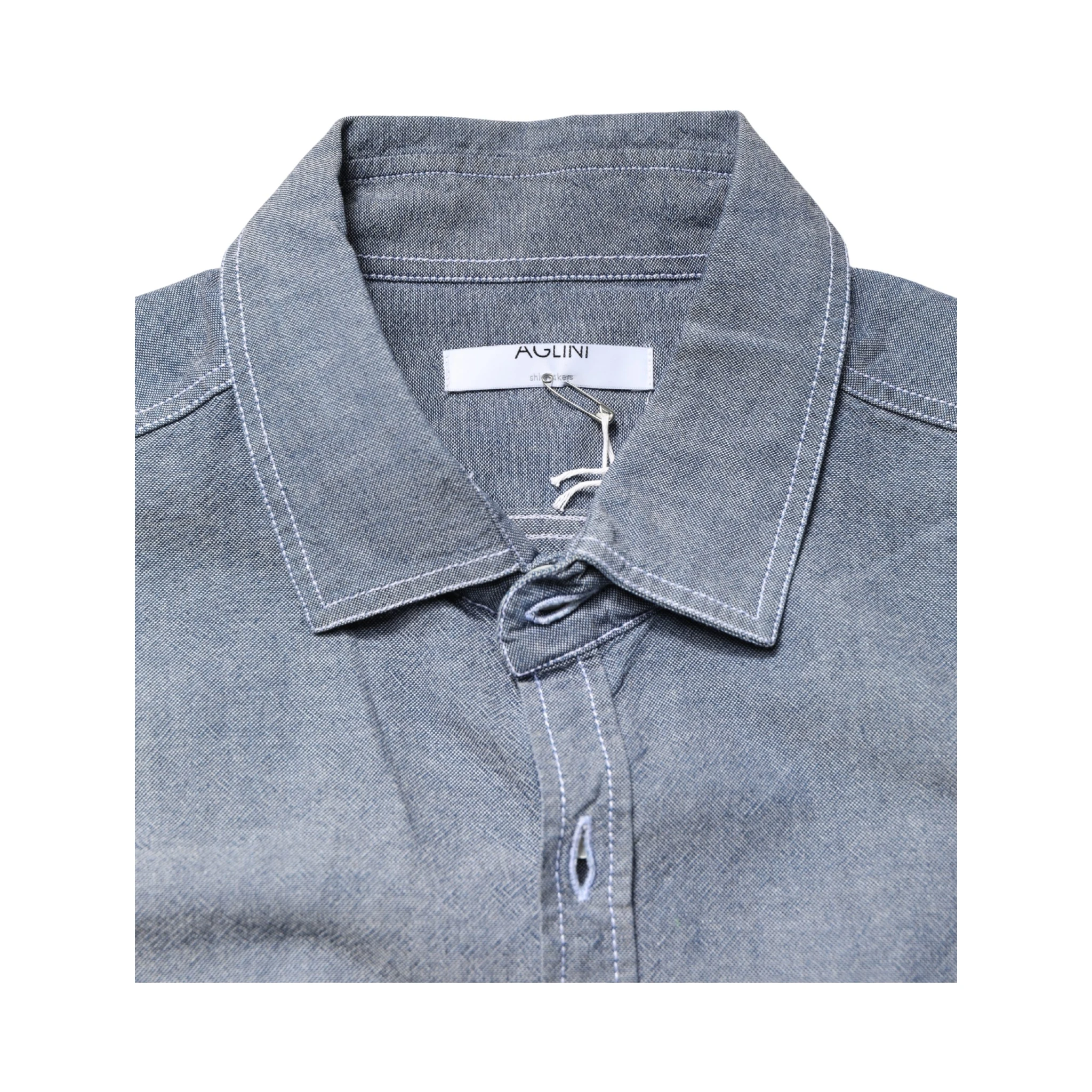 Dark Blue Slim Fit Collared Long Sleeve Denim Shirt