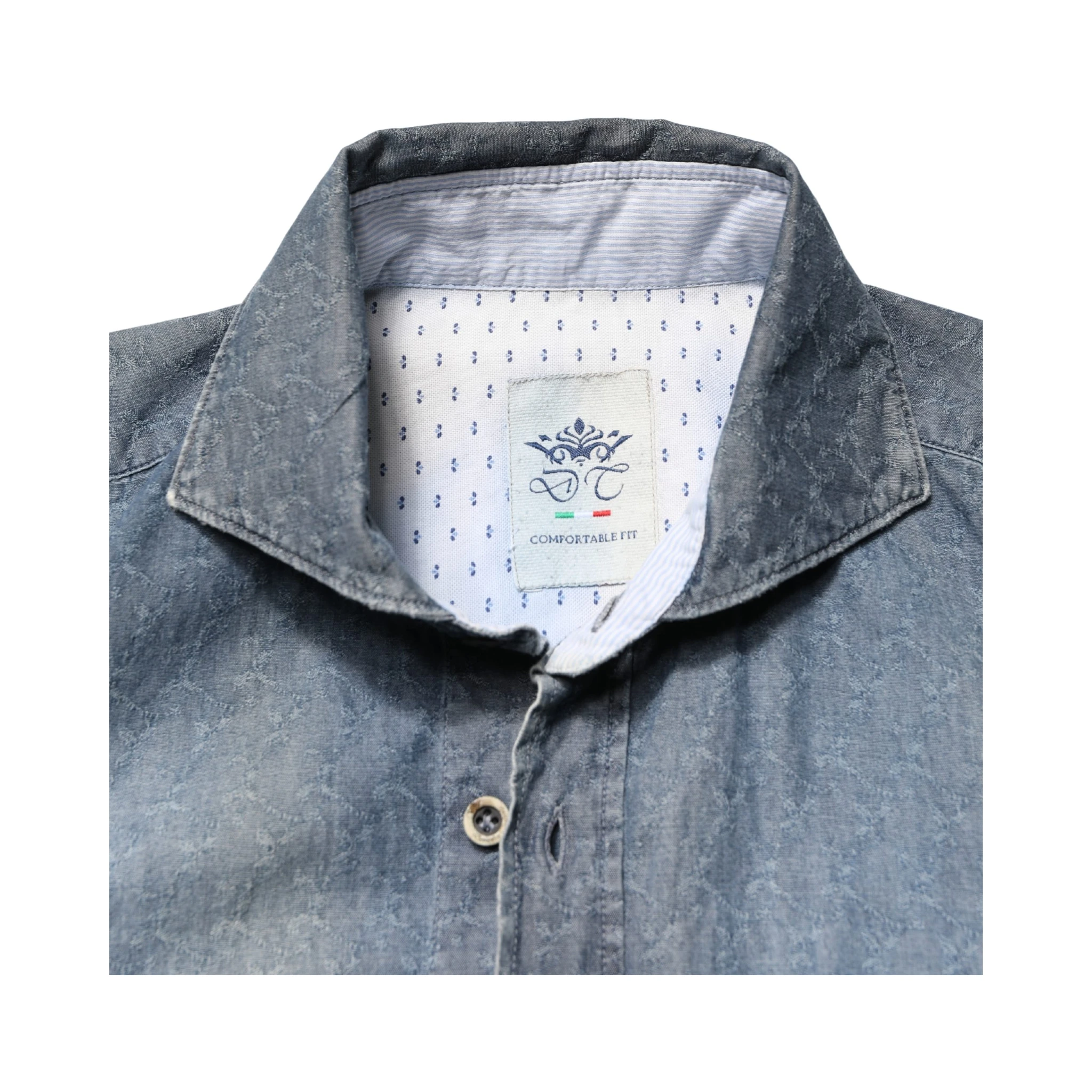 DarkBlue Long Sleeve Collared Denim Shirt