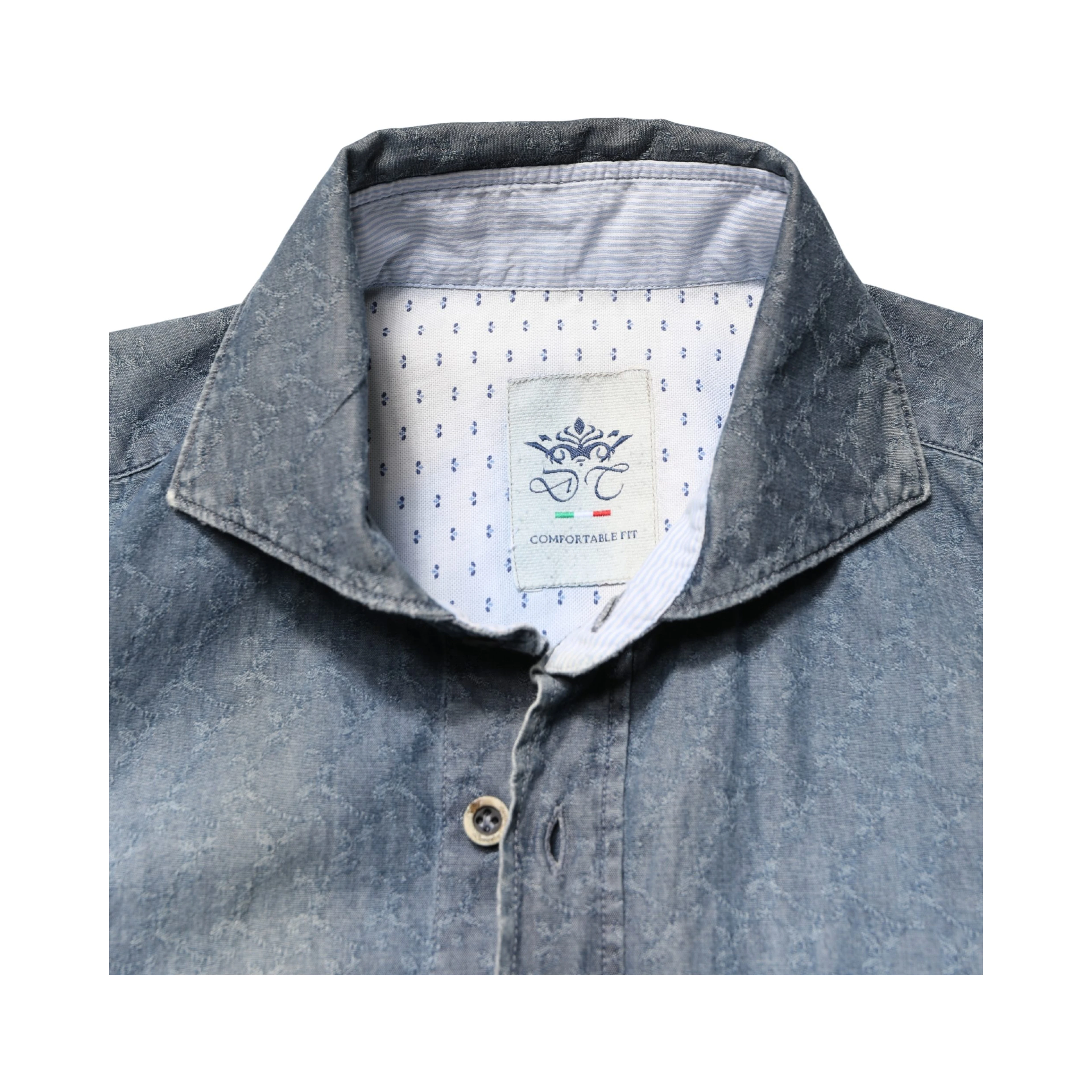 DarkBlue Long Sleeve Collared Denim Shirt