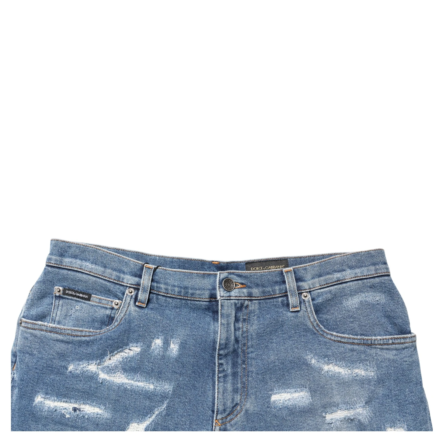 Blue Cotton Distressed Denim Bermuda Shorts