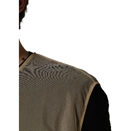 Beige Crew Neck Sleeveless Mesh Top  T-shirt
