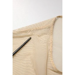 Beige Crew Neck Sleeveless Mesh Top  T-shirt