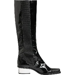 Black Patent Leather Knee High Boots Shoes