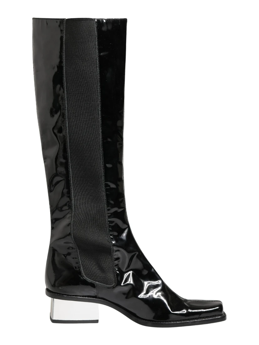 Black Patent Leather Knee High Boots Shoes