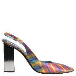 Multicolor Plaid Heels Slingback Sandals Shoes