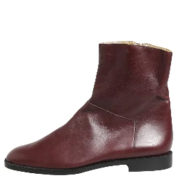 Maroon Leather Flats Biker Ankle Boots Shoes