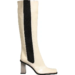 White Black Leather Knee High Boots Shoes
