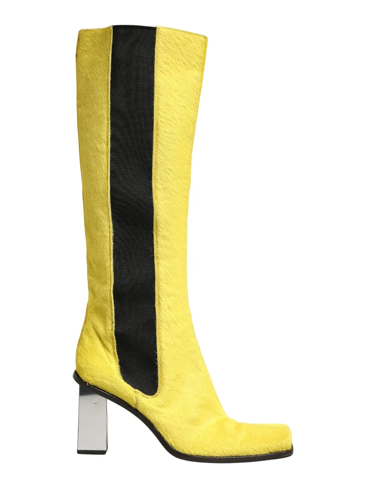 Yellow Black Leather Knee High Boots Shoes alternative