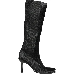 Black Suede Leather Knee High Boots Shoes