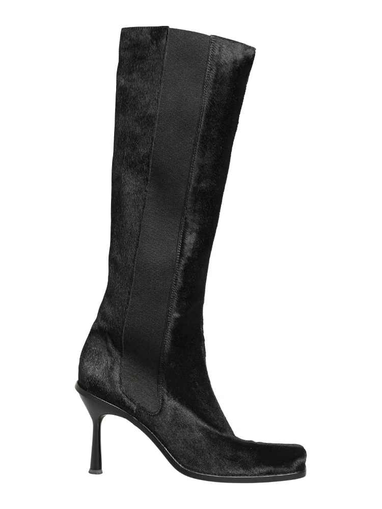 Black Suede Leather Knee High Boots Shoes