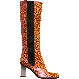 Brown Leopard Leather Knee High Boots Shoes